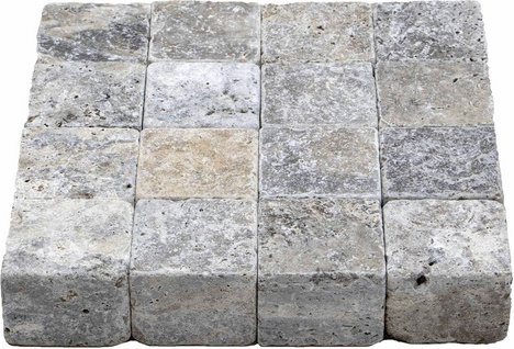 WOHNRAUSCH Pflastersteine »Mudra Grey«, LxBxH: 10 x 10 x 7 cm, (1 m²), Travertin, grau/beige