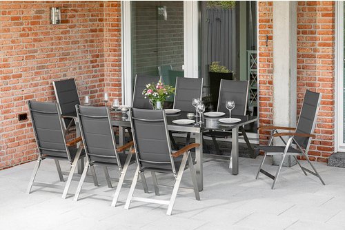 Thumbnail - MERXX Gartenmöbelset »Ferrara«, 8 Sitzplätze, Edelstahl/Textil/Akazienholz - silberfarben