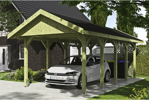 SKANHOLZ Carport »Wallgau«, BxT: 380 x 750 cm, Firsthöhe: 313 cm, imprägniert - gruen