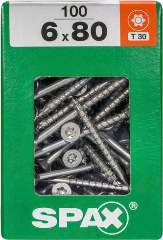 SPAX Universalschraube, 6 mm, Stahl, 100 Stk., TRX 6x80 XXL - silberfarben