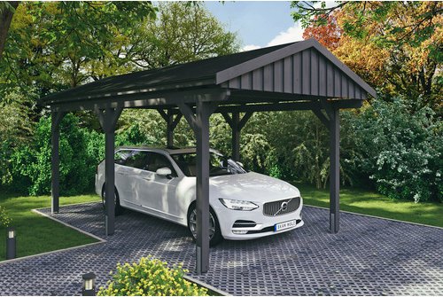 SKANHOLZ Carport »Fichtelberg«, BxT: 317 x 566 cm, Firsthöhe: 303 cm, lasiert - grau