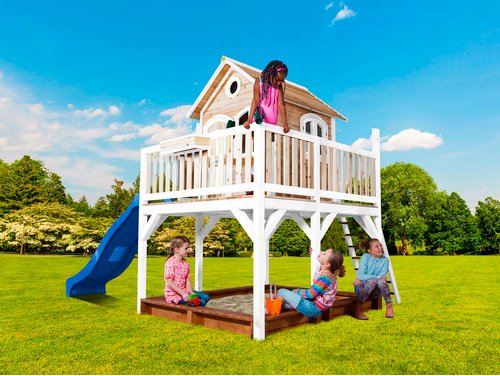 Thumbnail - AXI Kinderspielhaus »Liam«, BxHxT: 377 x 291 x 255 cm, Holz, braun/weiß/blau