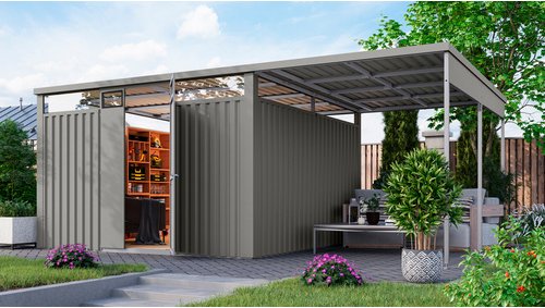 KARIBU Gartenhaus »Osten 3,5«, BxHxT: 565 x 220 x 11,5 cm, (Außenmaße inkl. Dachüberstand), Wandstärke 0,5 mm - grau