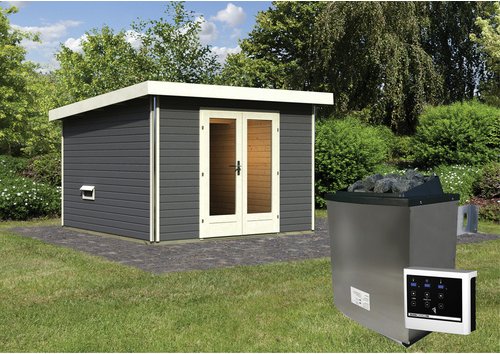 KARIBU Saunahaus, BxHxT:309 x 229 x 309 cm, 5 Personen - grau