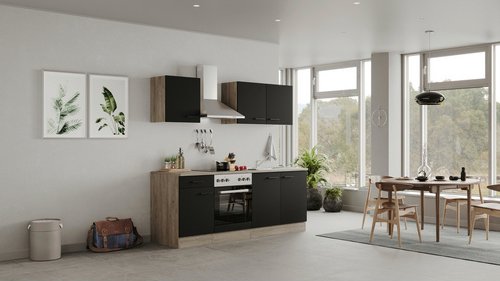 Flex-Well Singleküche »Capri«, mit E-Geräten, Gesamtbreite: 210 cm, Front mit Antifingerprint-Effekt - schwarz