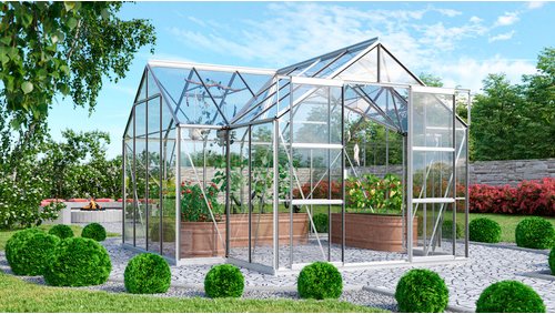 VITAVIA Gewächshaus »Sirona Plus«, BxHxL: 383 x 254 x 383 cm - silberfarben