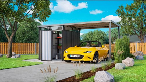 PERGART Gerätehaus »Rheinfelden«, Metall, BxHxT: 490 x 226 x 245 cm (Außenmaße inkl. Dachüberstand) - grau