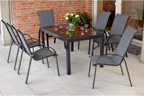 Thumbnail - MERXX Gartenmöbelset »Amalfi«, 7-tlg., stapelbar/ausziehbar, Aluminium/Textil - grau