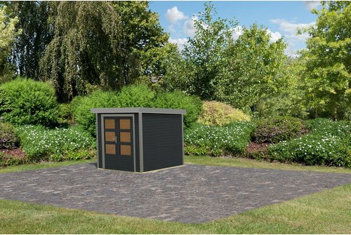 KARIBU Gartenhaus »Osterby 2 C«, BxHxT: 227 x 208,5 x 213 cm (Außenmaße inkl. Dachüberstand), Wandstärke 19 mm - grau