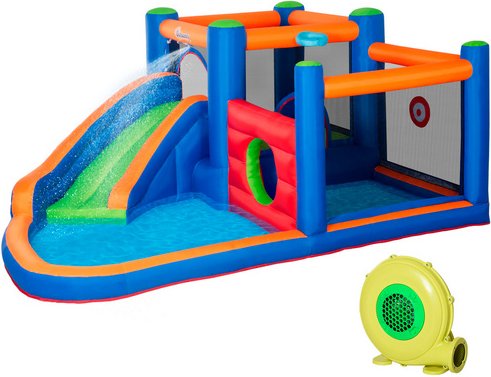 Outsunny Hüpfburg, mit Gebläse, LxBxH: 380 x 340 x 170 cm - bunt