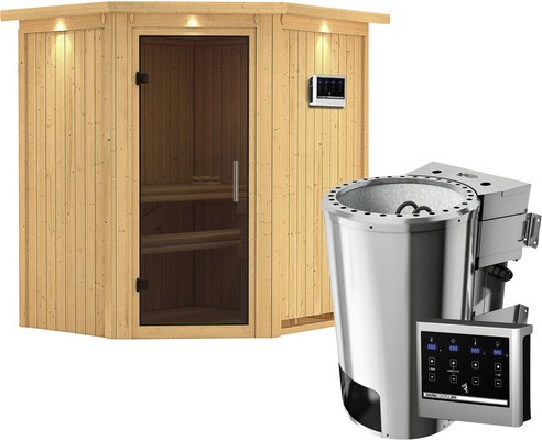 KARIBU Sauna »Tuckum«, inkl. 3.6 kW Saunaofen mit externer Steuerung, für 3 Personen - beige