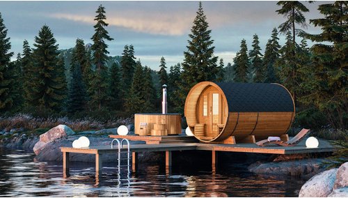 WOLFF FINNHAUS Fasssauna »de luxe«, BxHxT: 235 x 242 x 400 cm, Fichtenholz - braun