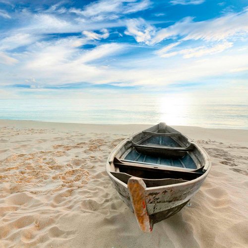 BREUER Badrückwand, Muster: Fotomotiv: Boot, Aluminium-Verbundplatte - bunt