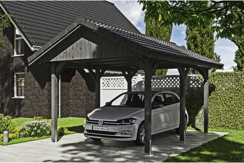 SKANHOLZ Carport »Wallgau«, BxT: 380 x 500 cm, Firsthöhe: 313 cm, lasiert - grau