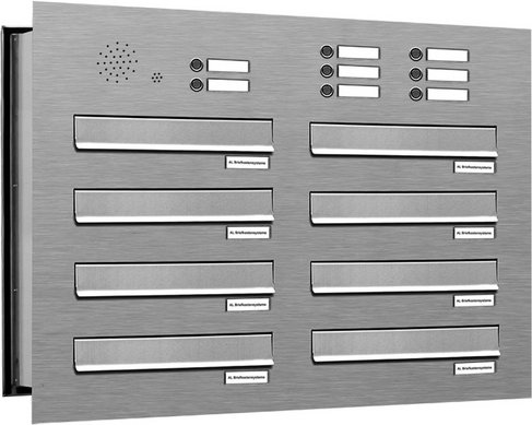 AL BRIEFKASTENSYSTEME Briefkasten, Parteien: 8, Mauerdurchwurf, BxHxT: 76,8 x 57,5 x 48,0 cm - silberfarben