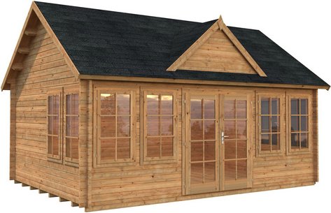 PALMAKO Blockbohlenhaus »Claudia«, Holz, BxHxT: 574 x 363 x 380 cm (Außenmaße inkl. Dachüberstand) - braun