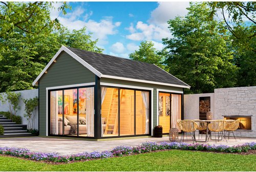 LASITA MAJA Gartenhaus »Murano«, BxHxT: 595 x 364,8 x 445,5 cm (Außenmaß inkl. Dachüberstand), grüngrau - gruen