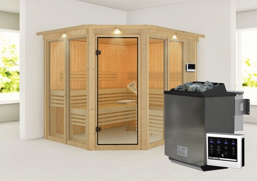 KARIBU Sauna »Aamse 3«, inkl. Saunaofen mit externer Steuerung, für 5 Personen - beige