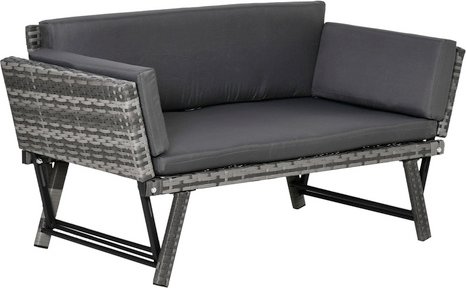 Thumbnail - Outsunny Sofa, BxHxL: 63 x 67 x 129 cm, Stahl/PE-Rattan/Polyester - grau