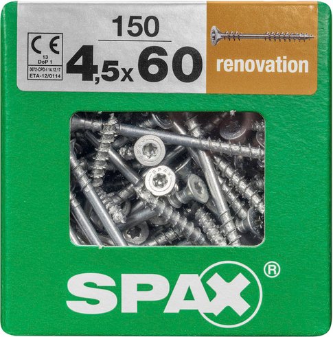 SPAX Verlegeschraube, 4,5 mm, Stahl, 150 Stk., Renovation 4,5x60 XXL - silberfarben