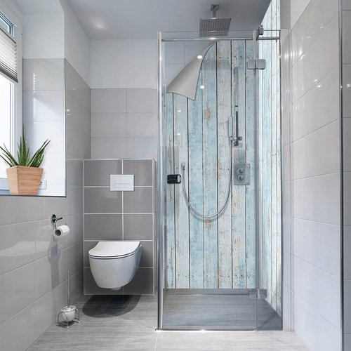 mySPOTTI Duschrückwand-Panel, fresh, Stadtpanorama, 255x100 cm - blau