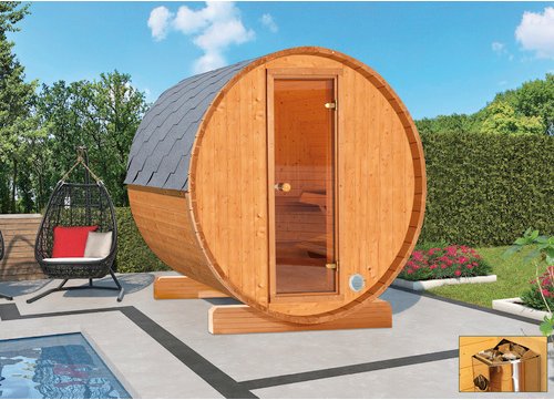 WOLFF FINNHAUS Fasssauna »130«, BxHxT: 205 x 213 x 130 cm, Thermokieferholz - braun