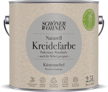SCHÖNER WOHNEN FARBE Innenfarbe »Naturell Kreidefarbe«, Küstennebel, matt, 2,5 l - grau