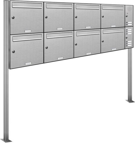 AL BRIEFKASTENSYSTEME Briefkasten, Parteien: 8, Freistehend, BxHxT: 176,0 x 150 x 11,6 cm - silberfarben
