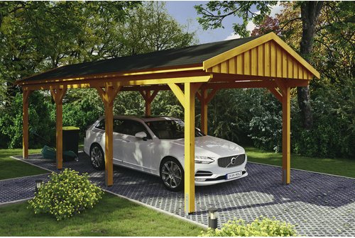 SKANHOLZ Carport »Fichtelberg«, BxT: 317 x 808 cm, Firsthöhe: 303 cm, lasiert - beige