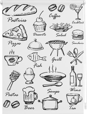 Lichtblick Rollo, Klemmfix, 45x150 cm, Menü, schwarz weiß - schwarz | weiss