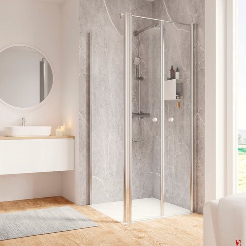 Thumbnail - SCHULTE Eckeinstieg »Garant 2.0«, BxHxT: 90 x 200 x 90 cm, Türart: Pendeltür - silberfarben