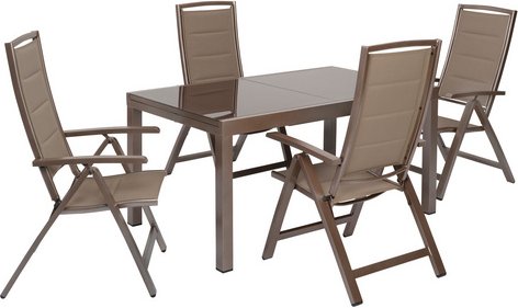MERXX Gartenmöbel-Diningset »Tinetto«, 5 tlg., 4 Sitzplätze, Aluminium - braun