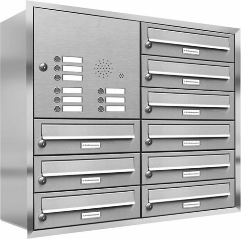 AL BRIEFKASTENSYSTEME Briefkasten, Parteien: 9, Unterputzmontage, BxHxT: 153,295 x 73,0 x 27,5 cm - silberfarben
