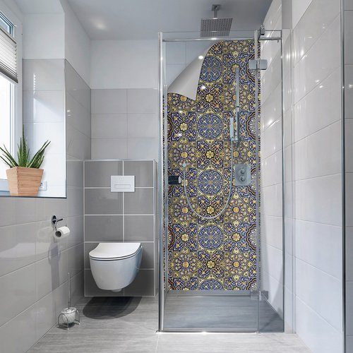 mySPOTTI Duschrückwand-Panel, fresh, Fliesenoptik, 210x100 cm - blau