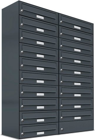 AL BRIEFKASTENSYSTEME Briefkasten, Parteien: 19, Aufputzmontage, BxHxT: 153,431 x 115,0 x 27,5 cm - grau