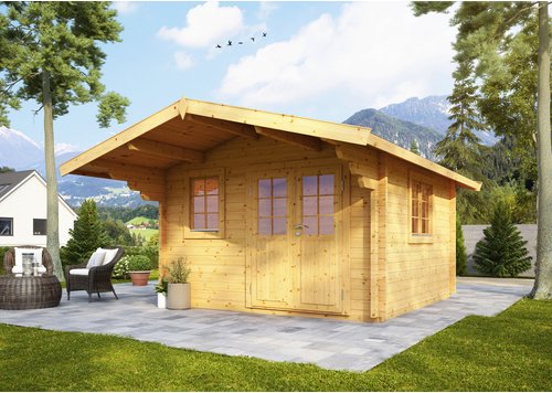 WOLFF FINNHAUS Gartenhaus »Nordkap«, Holz, BxHxT: 450 x 254 x 390 cm (Außenmaße inkl. Dachüberstand) - beige