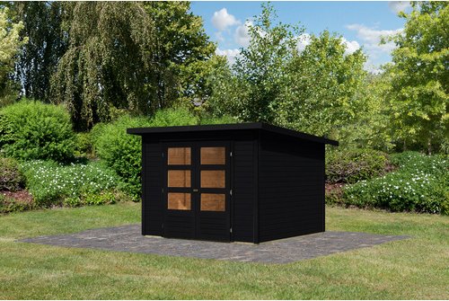 KARIBU Gartenhaus »Stockach 4«, BxHxT: 286 x 197 x 242 cm (Außenmaße inkl. Dachüberstand), Wandstärke 19 mm - schwarz