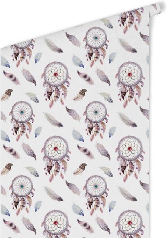 K&L Wall Art Vliestapete »Kinder Vliestapete«, bunte Traumfänger Feder, mehrfarbig, matt