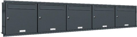 AL BRIEFKASTENSYSTEME Briefkasten, Parteien: 5, Unterputzmontage, BxHxT: 195,5 x 38,5 x 11,6 cm - grau