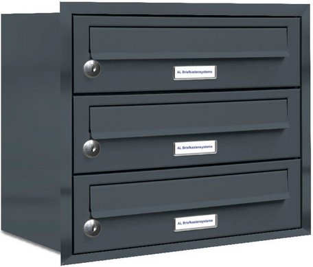 AL BRIEFKASTENSYSTEME Briefkasten, Parteien: 3, Unterputzmontage, BxHxT: 153,193 x 38,5 x 27,5 cm - grau