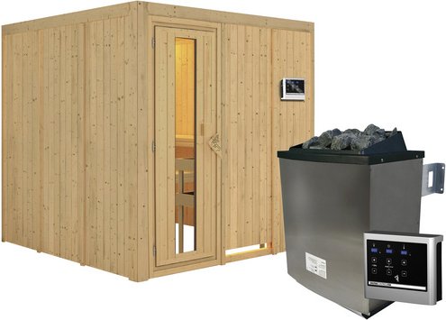 KARIBU Sauna »Valga«, inkl. 9 kW Saunaofen mit externer Steuerung, für 4 Personen - beige