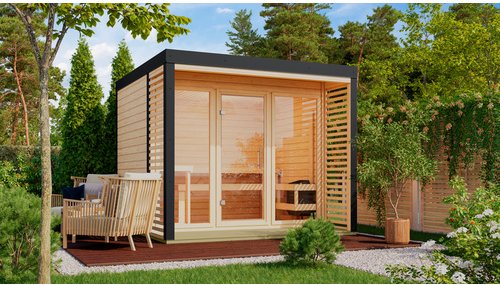 KARIBU Saunahaus »Harju«, BxTxH: x 276 x 276 x 231,5 cm, ohne Ofen, für 5 Personen - braun