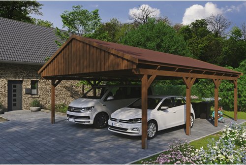 SKANHOLZ Carport »Fichtelberg«, BxT: 618 x 808 cm, Firsthöhe: 362 cm, lasiert - braun