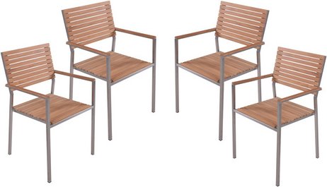 GARDEN PLEASURE Stuhl-Set »Denver«, Stapelstuhl, 4er, Braun, Holz, Stahl, Kunststoff