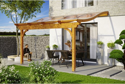 SKANHOLZ Terrassenüberdachung »Verona«, Breite: 434 cm, Dach: Polycarbonat (PC), eiche hell - braun