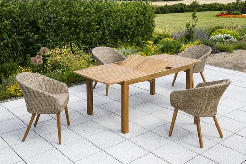 MERXX Gartenmöbelset »Arrone«, 4 Sitzplätze, Aluminium/Kunststoff/Akazienholz, inkl. Auflagen - gruen