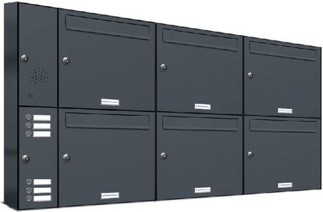 AL BRIEFKASTENSYSTEME Briefkasten, Parteien: 6, Aufputzmontage, BxHxT: 129,7 x 68,4 x 11,6 cm - grau