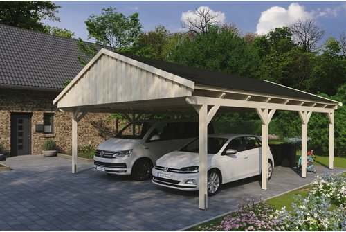 SKANHOLZ Carport »Fichtelberg«, BxT: 618 x 808 cm, Firsthöhe: 362 cm, unbehandelt - beige