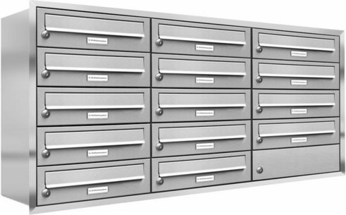 AL BRIEFKASTENSYSTEME Briefkasten, Parteien: 14, Unterputzmontage, BxHxT: 153,74 x 61,5 x 27,5 cm - silberfarben