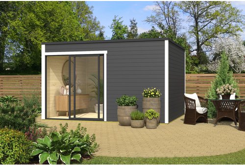 Mr. GARDENER Gartenhaus »Kubus ALU 2«, (BxHxT): 400 x 239 x 302 cm (Außenmaß), lichtgrau/weiß